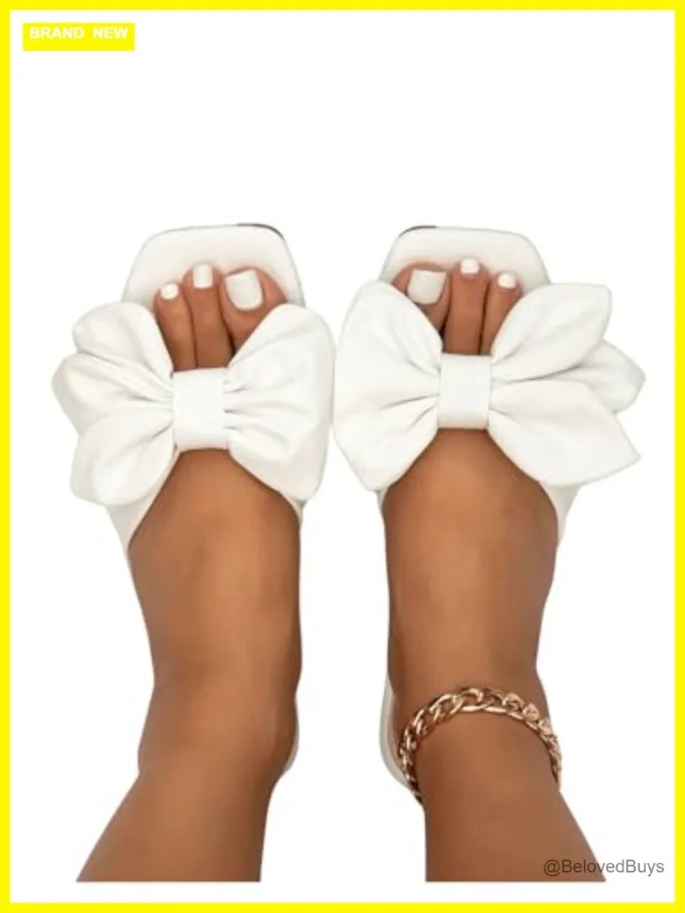 Women's Bow Flat Sandals Slip On PU Leather Slide Shoes Casual